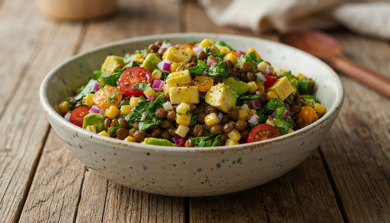 Avokado ve Mısırlı Yeşil Mercimek Salatası Tarifi