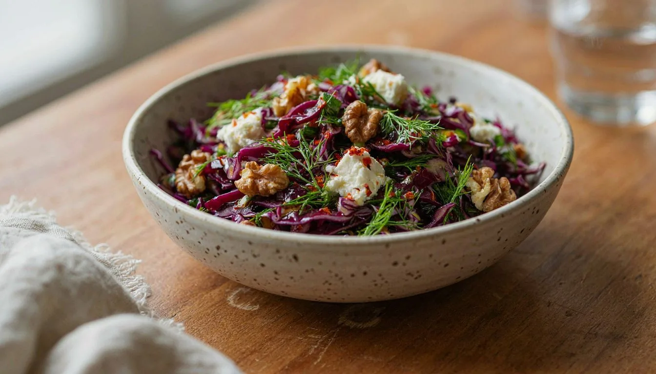 Beyaz Peynir ve Dereotlu Kırmızı Lahana Salatası Tarifi