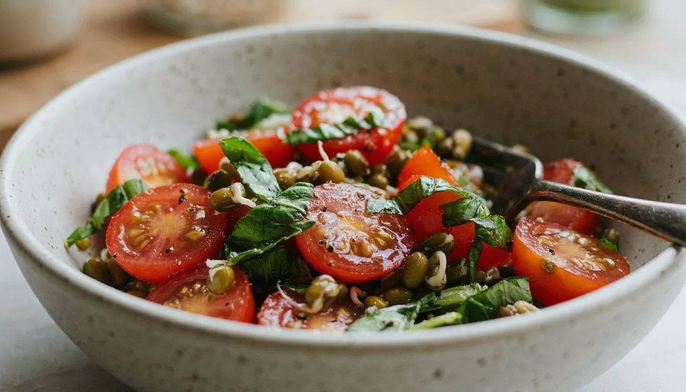 Domates ve Fesleğenli Maş Fasulyesi Salatası Tarifi