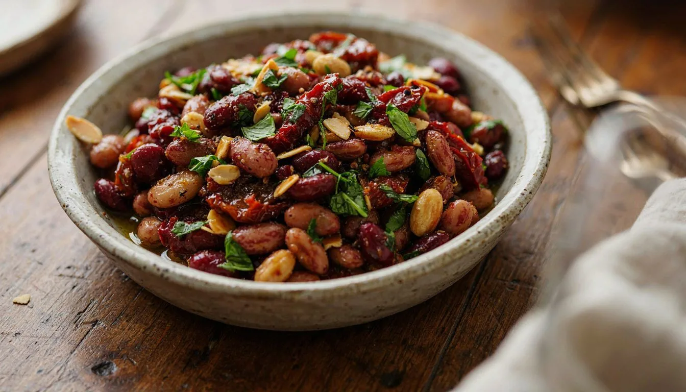 Kuru Domates ve Bademli Barbunya Salatası Tarifi